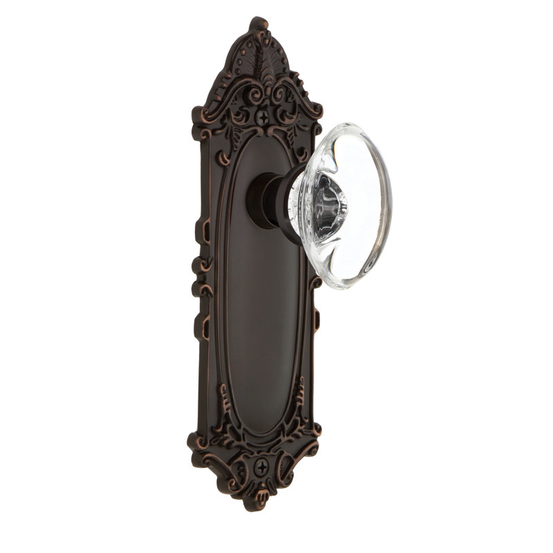 Victorian Plate with Oval Clear Crystal Door Knob, Timeless Bronze