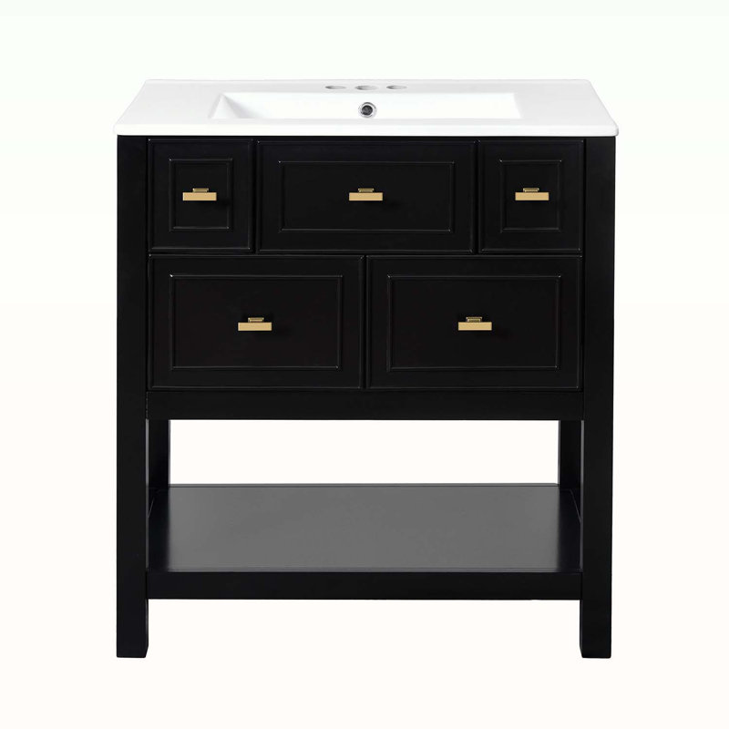 Free Standing Single Vanity Set with 5 Drawers, Black