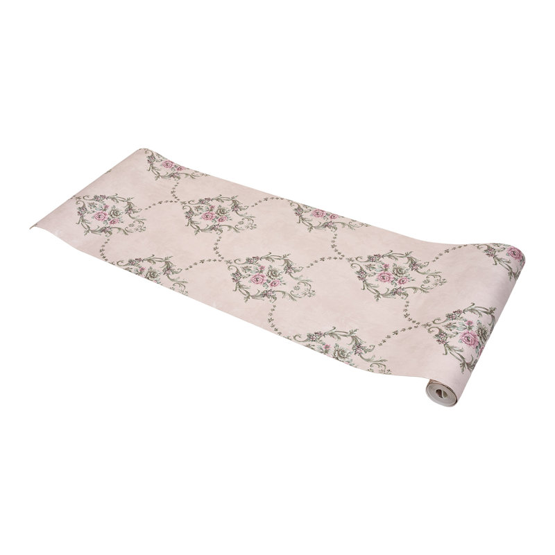Non-Pasted Non-Woven 3D Embossed Wallpaper Roll, Green/Pink/Rose