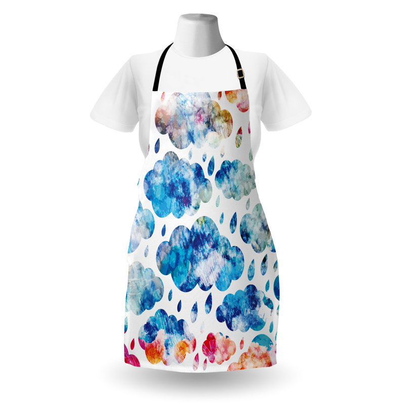 Tablier East Urban Home Modern unisexe, nuages pluvieux et gouttes de pluie, taille adulte, bleu rose orange