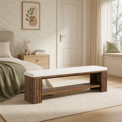 Banc de 63 po en bois massif, banc de bout rembourré moderne
