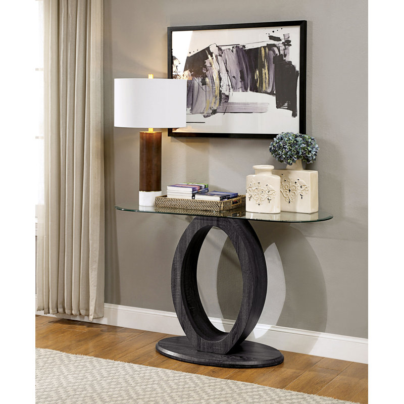 Rehberg 47.25'' Glass Top Console Table, Grey