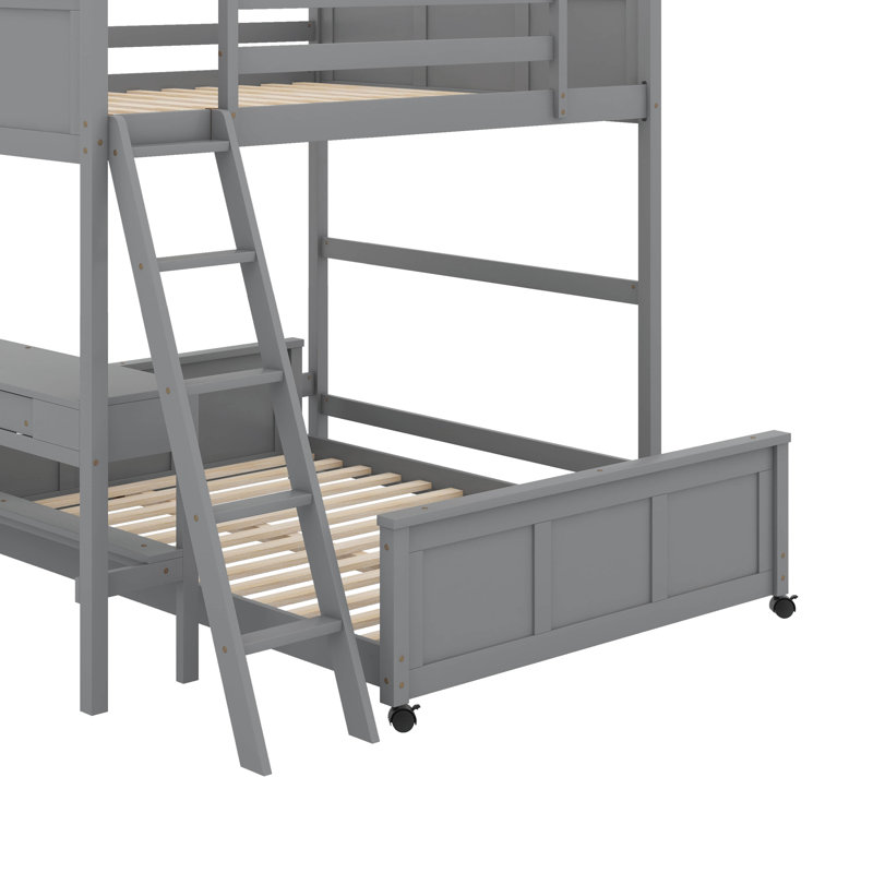 Bunk Bed With Desk, Grey, Full Over Full