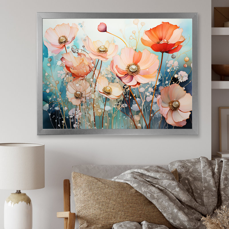«Vibrant Floral Oasis Field I», reproduction sur toile, Cadre simple argenté, H 34 po x l 44 po x P 1,5 po