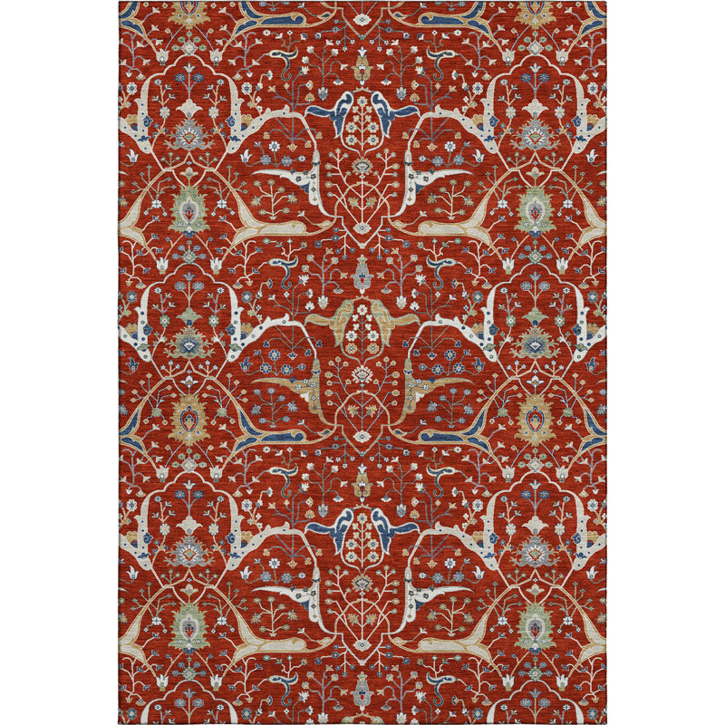 Premium Machine Washable Mayfield AMF2250 Global Rug, 3' x 5', Red