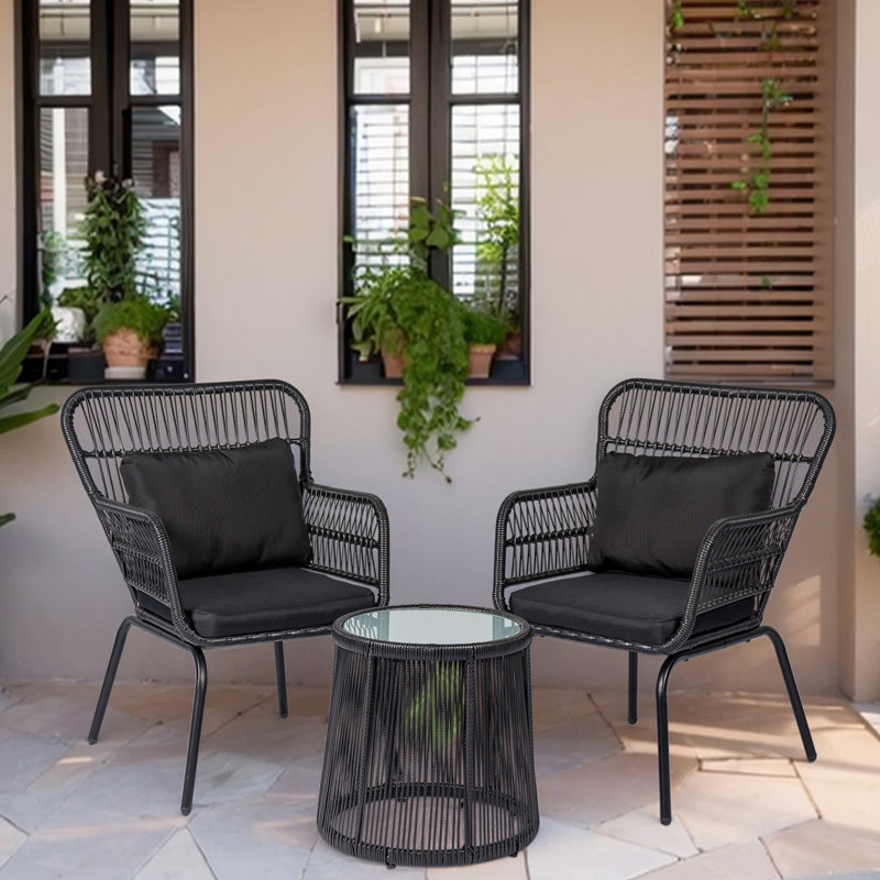 Dawna 2 - Person Patio Conversation Set with Cushions, Black/Black