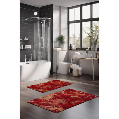 Eakly Luxury Bathmat Set (2 Pieces), 100% Polyester, 16.0 x 23.6 inches & 23.6 x 39.4 inches | Non-Slip Antibacterial Design, 0.3 in Pile Height | Machine Washable, Durable & Easy to Clean | Ideal for Bathroom Décor
