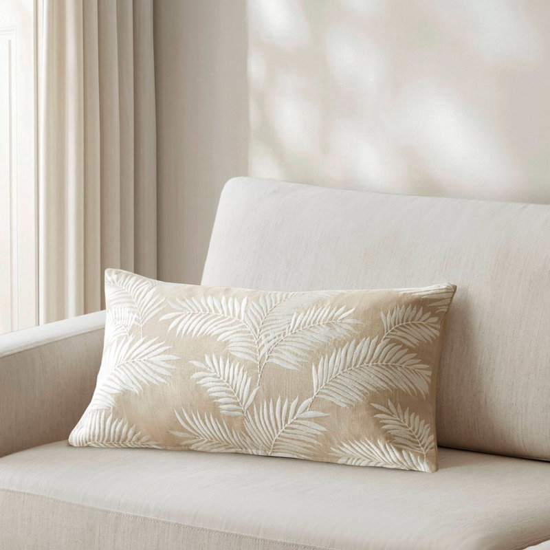 Housse de coussin en coton brodé Botanical 14 po x 24 po, lin, Lin