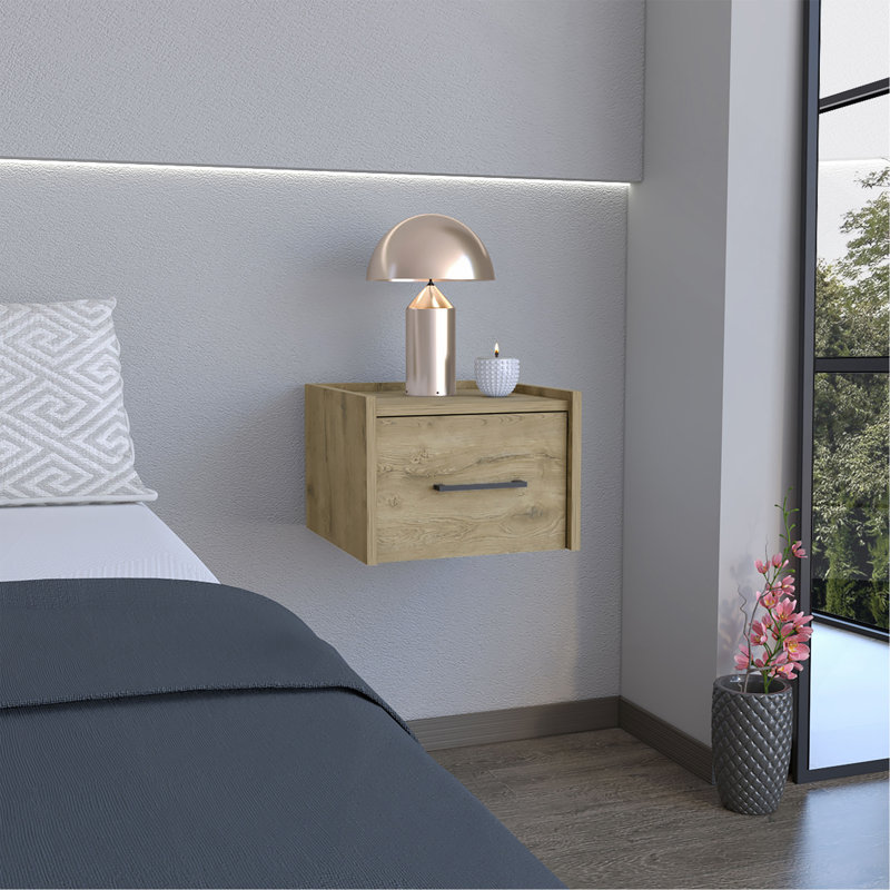 Table de chevet flottante, conception peu encombrante avec tiroir et surface pratiques, Macadamia, Beige