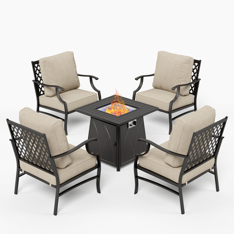 Ensemble de conversation d'extérieur pour 4 personnes avec coussins Carli, Beige
