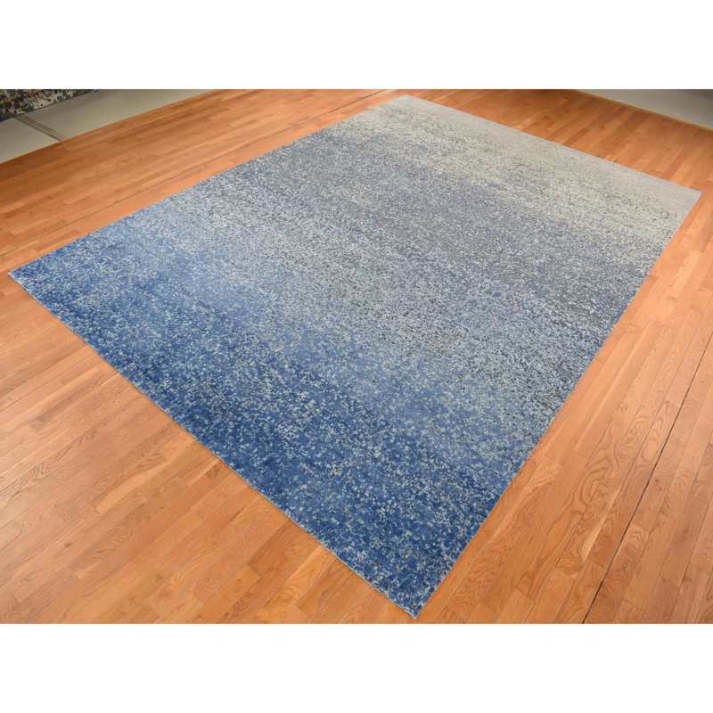 Tapis bleu nouvel âge en soie 10 pi x 14 pi Machesney
