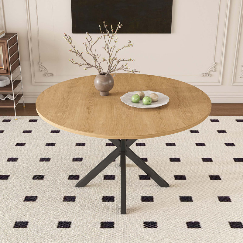 Table de salle à manger extensible ronde pour 2 à 6 personnes, table extensible avec base en acier au carbone, mobilier moderne peu encombrant