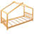 Twin Size House Platform Bed With Headboard And Footboard,Roof Design,Natural
