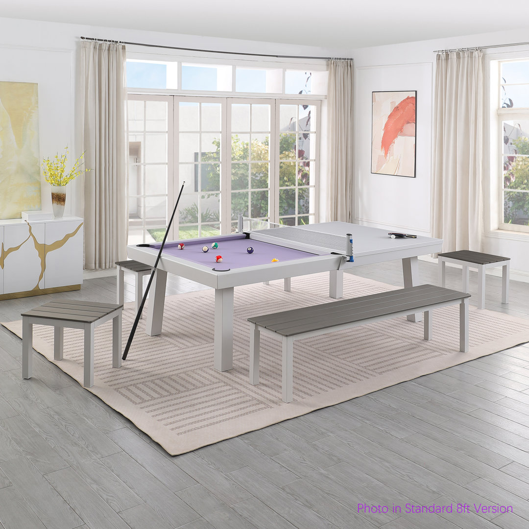 Oasis Outdoor/Indoor Slate Dining Pool Table w/ 4 Benches & Accessories HomeSeason Felt 