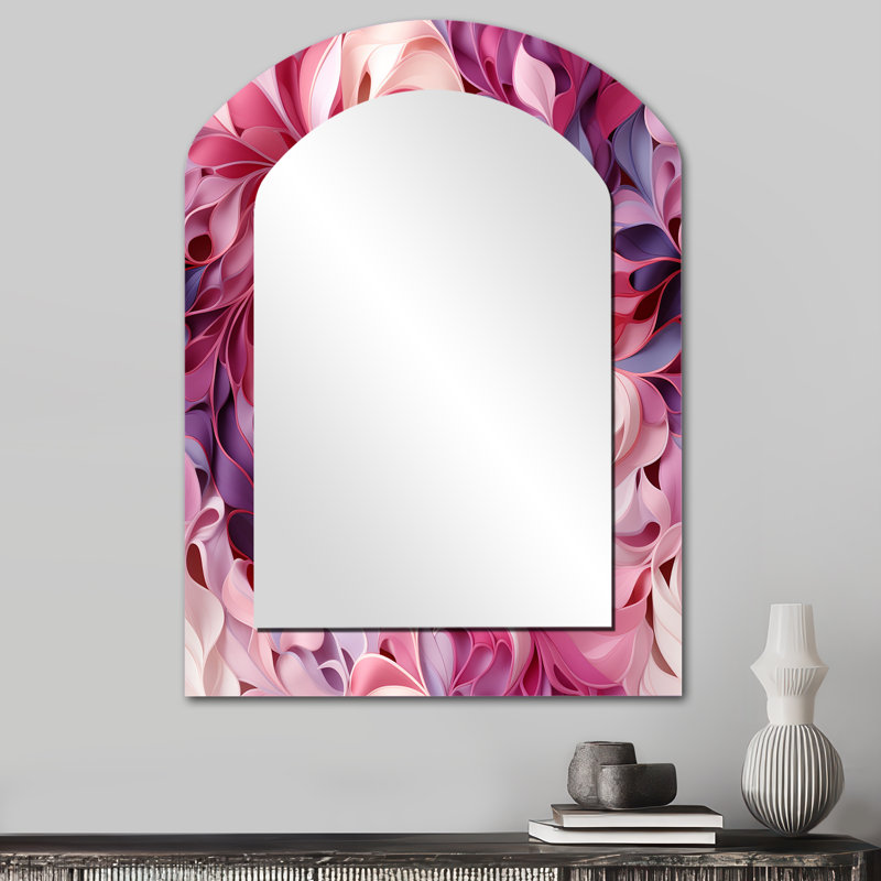 Rose et mauve Love Whispers Of Romance - grand miroir mural asymétrique à fleurs, 34 po x 25 po