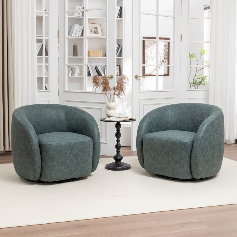 Katherline Hall Faux Leather Swivel Barrel Chair, Navy