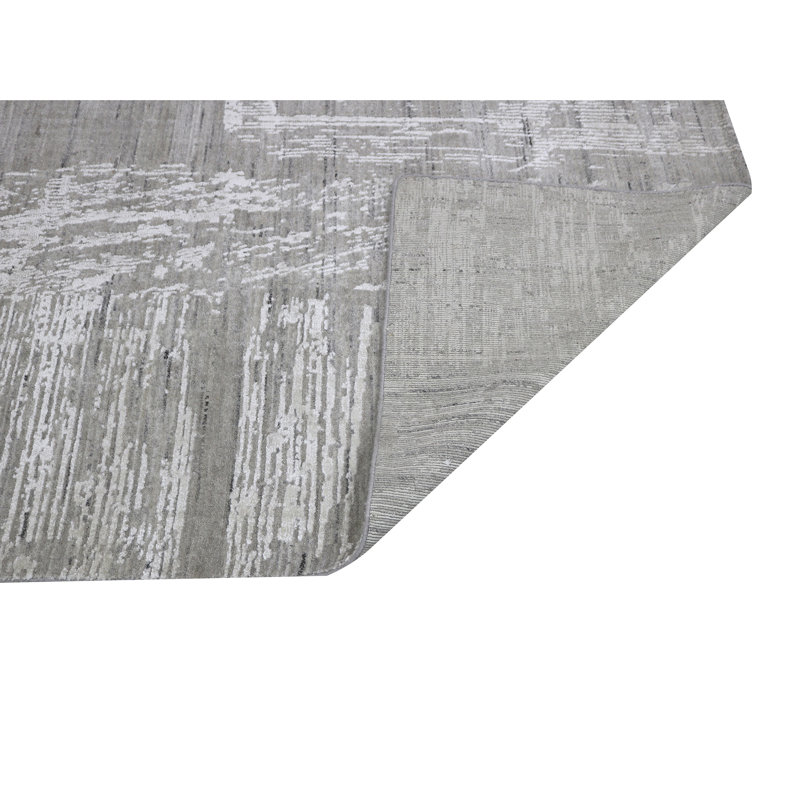 Tapis gris et blanc noué à la main de haute qualité, Rectangle 9 pi x 12 pi