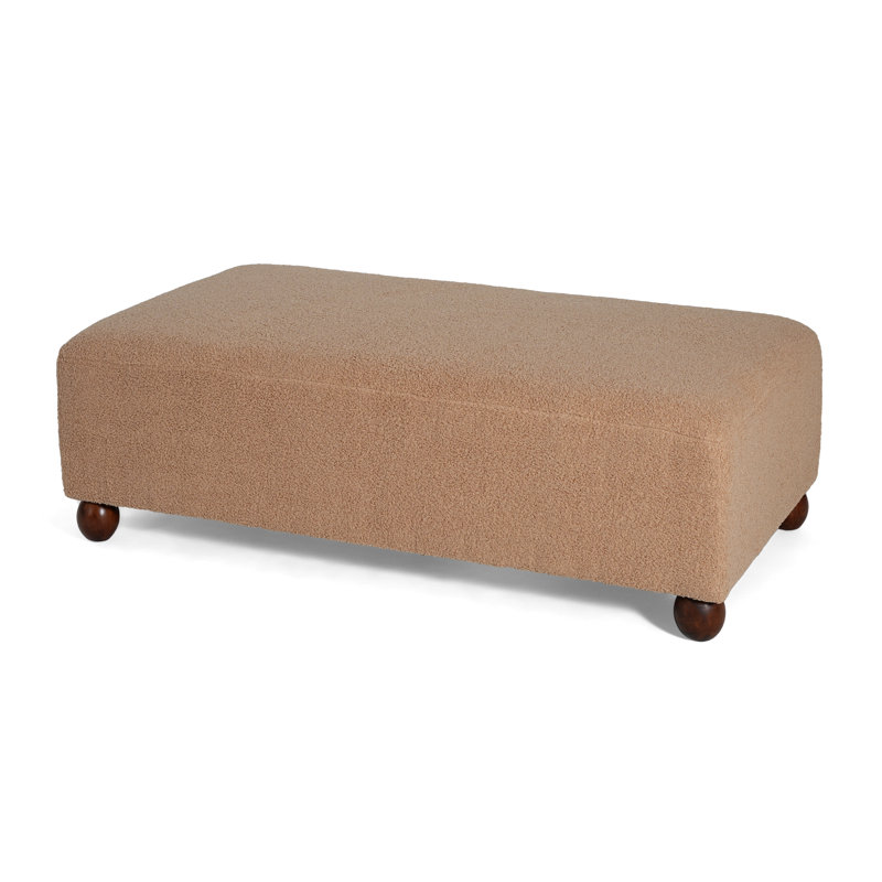 Callen Modern Scandinavian Bouclé Fabric Ottoman Bench With Solid Wood Bun Feet, Camel
