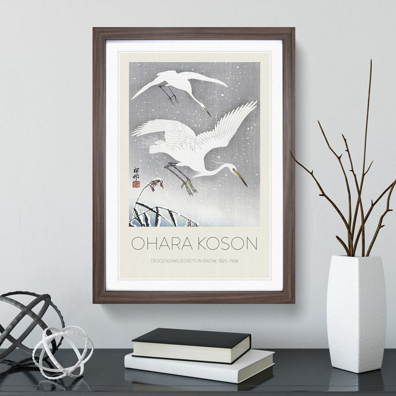 Descending Egrets by Ohara Koson - Single Picture Frame Print, Walnut Framed, 65cm H x 48cm W x 2cm D