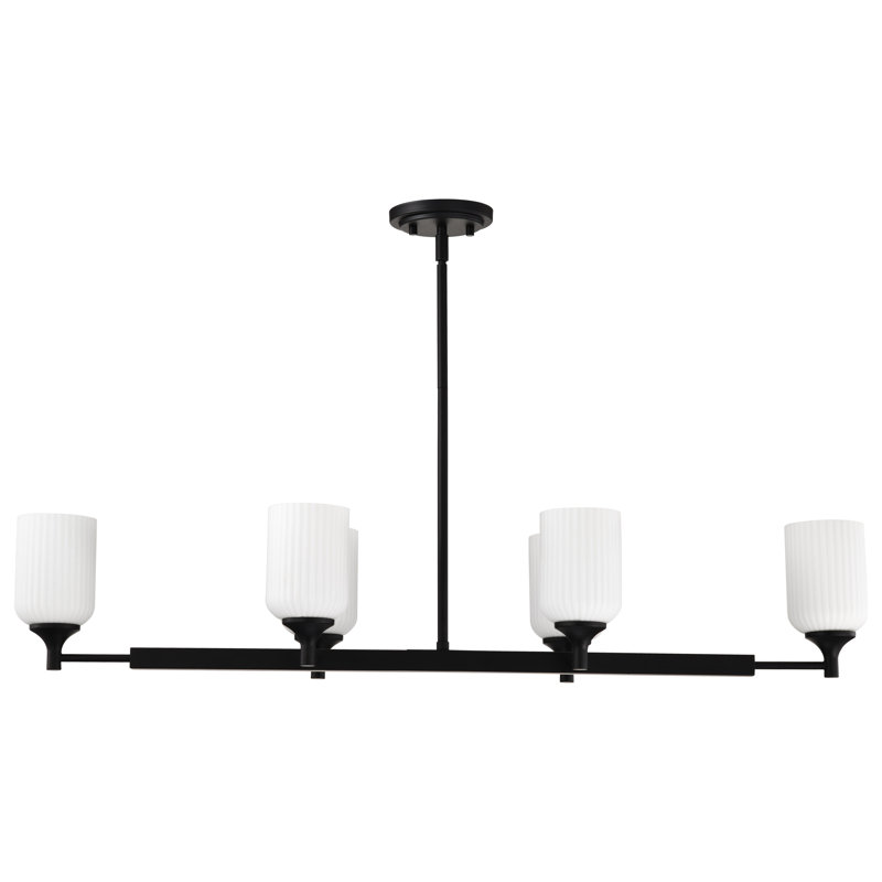 Stoffel - Luminaire suspendu en verre givré à 6 lumières pour îlot, Noir mat