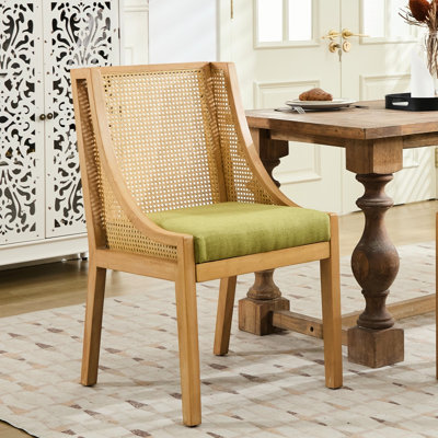 Chaise rustique en bois d'hévéa de style américain avec siège rembourré en lin et pour différents espaces