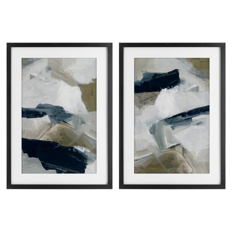 «Neutral Strokes Abstraction», ensemble de 2 impressions encadrées sous verre, design par Hannah Dawson, H 20 po x l 14 po
