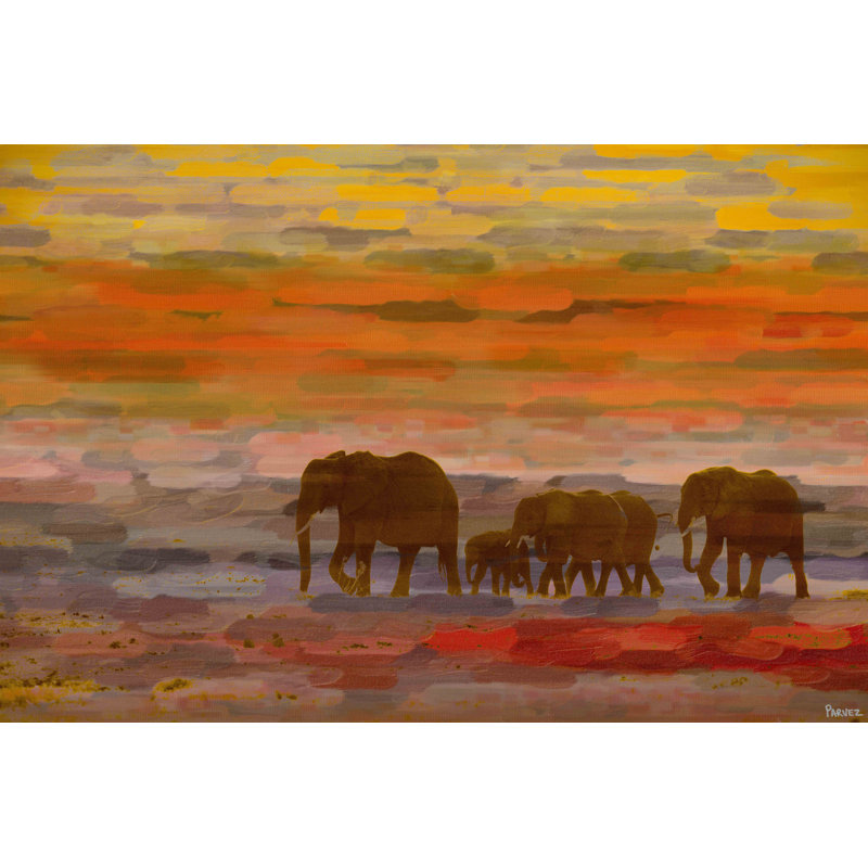 Reproduction d’art sur toile tendue "troupeau à pied" par parvez taj,, H 16 po x l 24 po x P 1,5 po