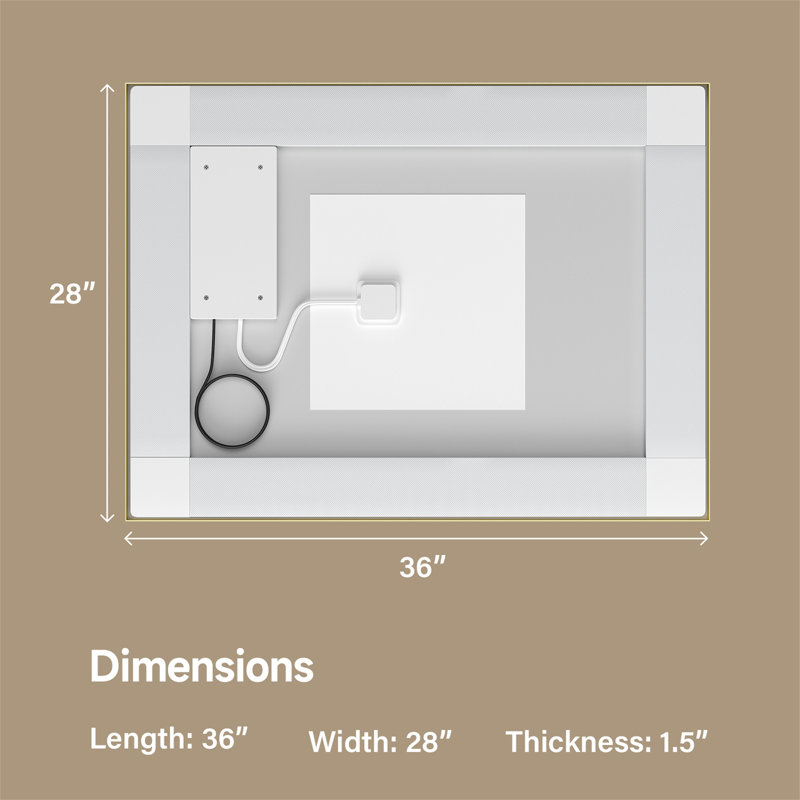 Éclairage avant et arrière à DEL 28 po x 36 po avec miroir trempé doré (miroir inclus seulement), Doré