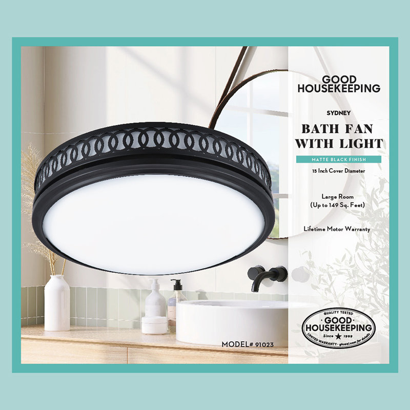 Good Housekeeping's Sydney Decorative 110 CFM 2.0 Sones Bathroom Ventilation Exhaust Fan with Light (LED Bulbs Included)