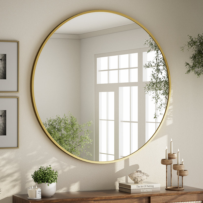 Miroir mural Hermien, Doré, 32 po x 32 po, Rond