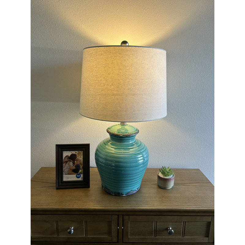 Aminu Blue Ceramic table lamp Distressed For Living Room Bedroom 15"W*15"D*26"H