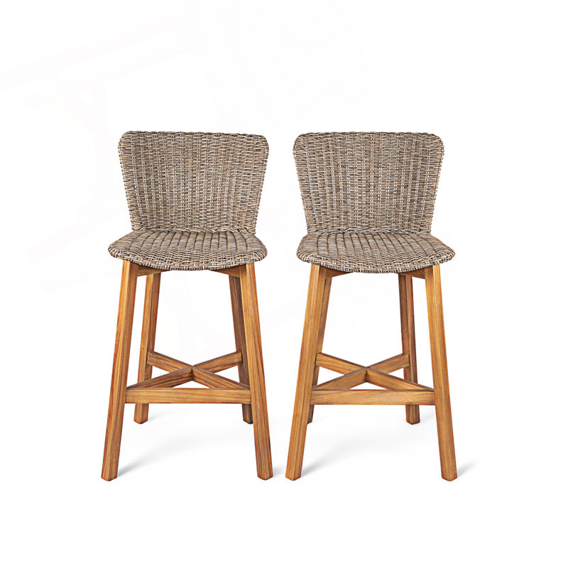 Set Of 2 Outdoor Bar Stool, Light Brown