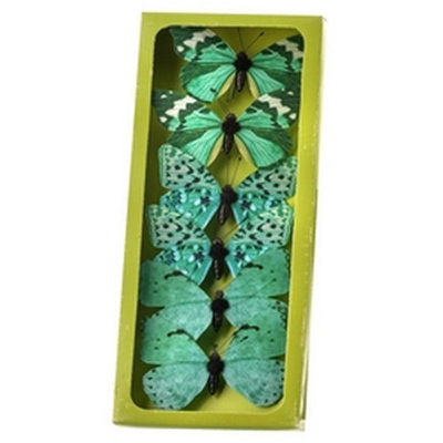 Set Of 6 Teal Butterfly Ornaments