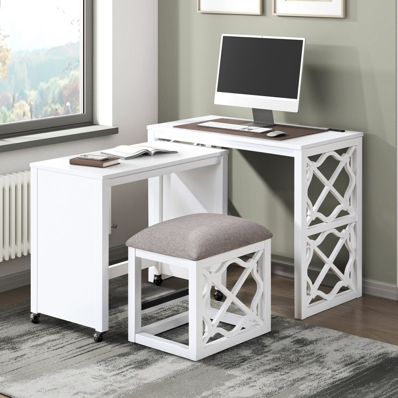 Ensemble de bureau et tabouret à roulettes 3 pièces