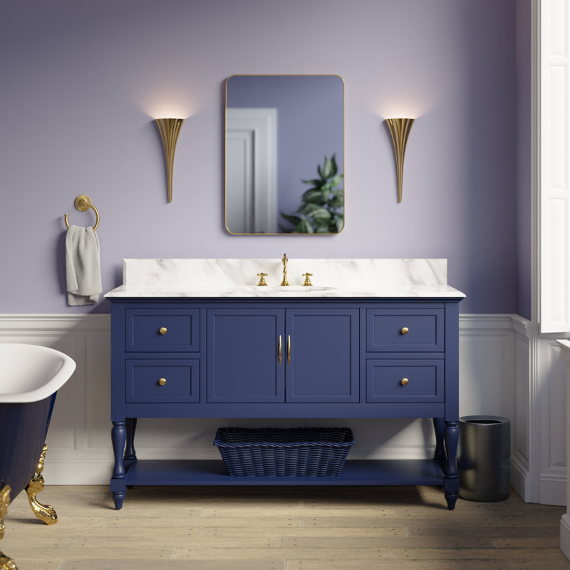 60'' Single Bathroom Vanity with Top, Royal Blue, Carrara White