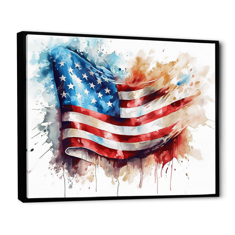 «Waving American Flag», reproduction sur toile, H 34 po x l 44 po, Cadre flottant noir
