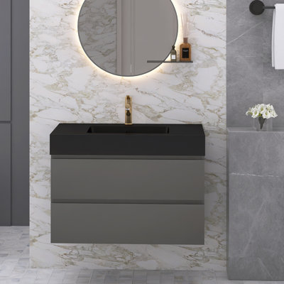 Nihat 36'' Single Bathroom Vanity with Solid Surface Top