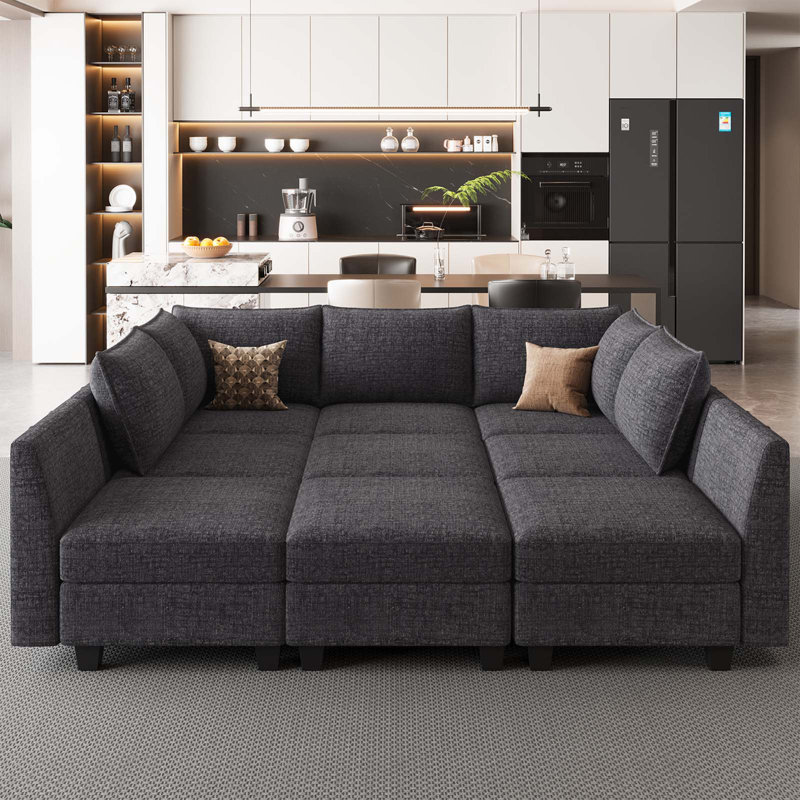 Canapé-lit modulaire surdimensionné en U avec chenille Uthyr Chenille, H 36,2 po x l 87 po x P 85,2 po, Chenille noir
