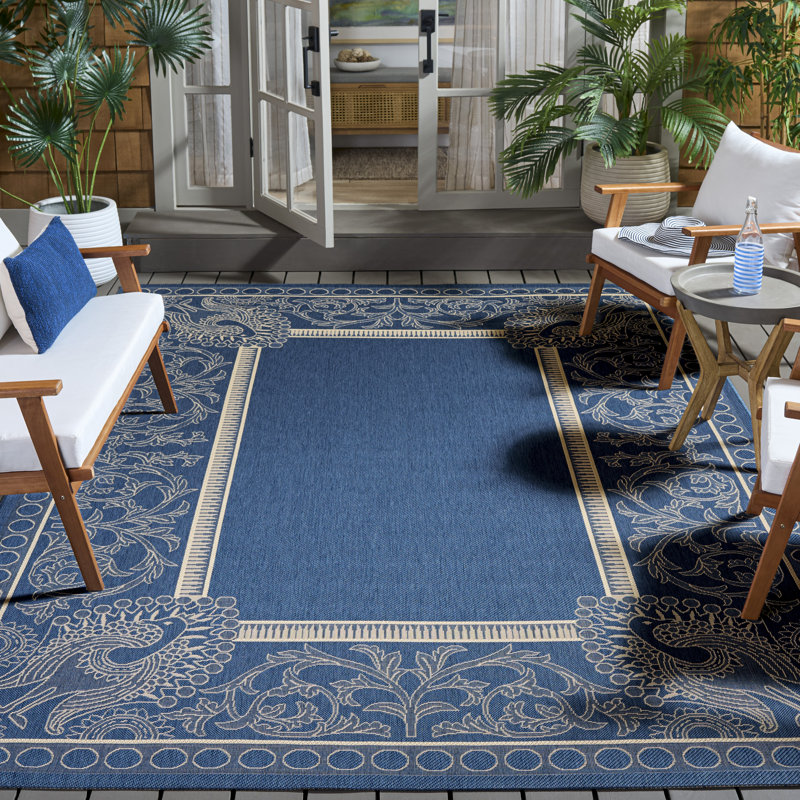Arneshia Floral Handmade Flatweave Blue/Natural Indoor / Outdoor Area Indoor/Outdoor Area Rug, Rectangle 8' x 11'