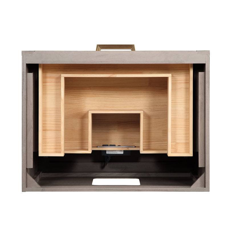 Markham 30'' W Single Vanity, Cashmere Gray, Satin Brass, Universal Calacatta Quartz