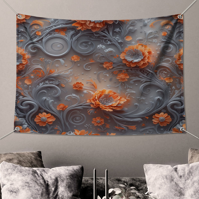 Tapisserie murale arrangement floral complexe - décoration murale fleurs, 68in H x80in W with 4 Grommets