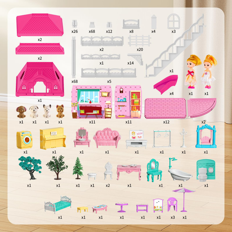 Dream Villa Dollhouse With 11 Rooms - Assembling Toy For Kids Ages 3+ - Fun Indoor Playset For Girls - Encourages Creativity And Imagination