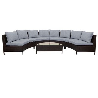 TOPMAX 5 Pieces All-Weather  PE Rattan Wicker Sofa Set Outdoor Patio Sectional Furniture Set Half-Moon Sofa Set With Tempe Glass Table