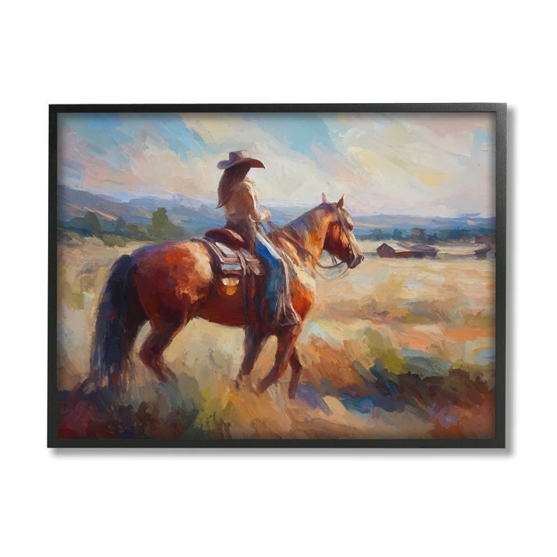 «Cowgirl in Western Scene» par Ramona Murdock, reproduction d'art sur toile tendue, H 24 po x l 30 po x P 1,5 po