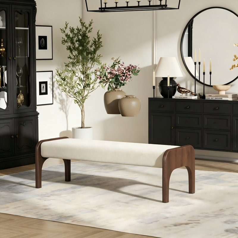 Banc de salle à manger 50,25 po avec pieds en bois d'hévéa, Beige