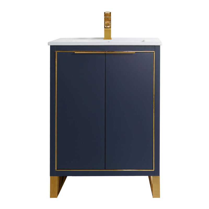 24'' Single Bathroom Vanity Set, Satin Brass, Navy Blue