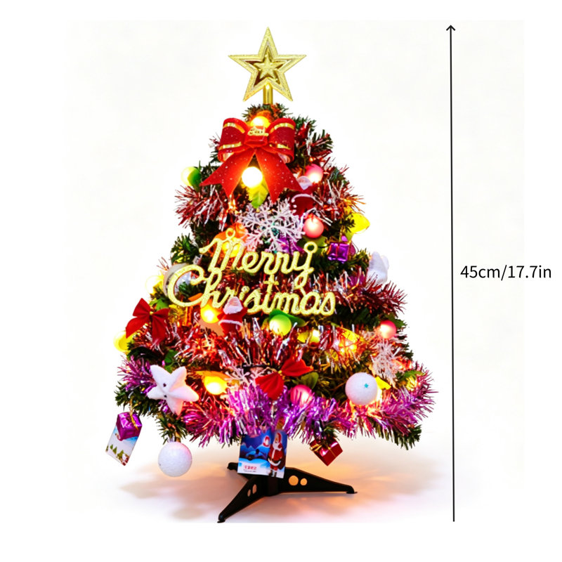 Mini sapin de Noël de table avec lumières DEL, 45 cm, petit sapin artificiel à monter soi-même, avec support et étoile au sommet, décoration de Noël intérieure