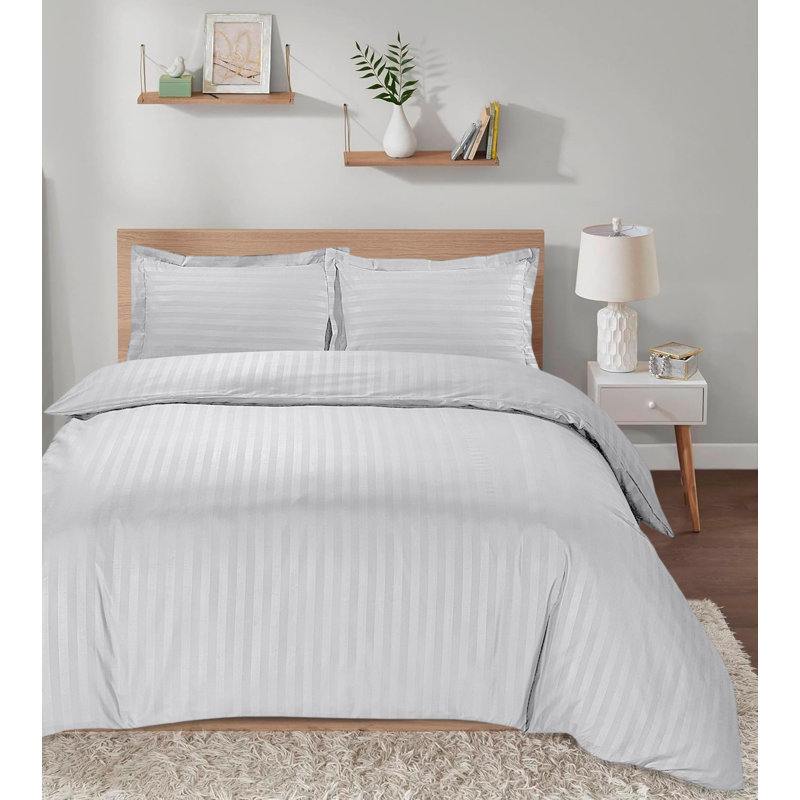 Imperial Homeware London Microfiber Striped Duvet Cover Set with Pillowcases Included, White