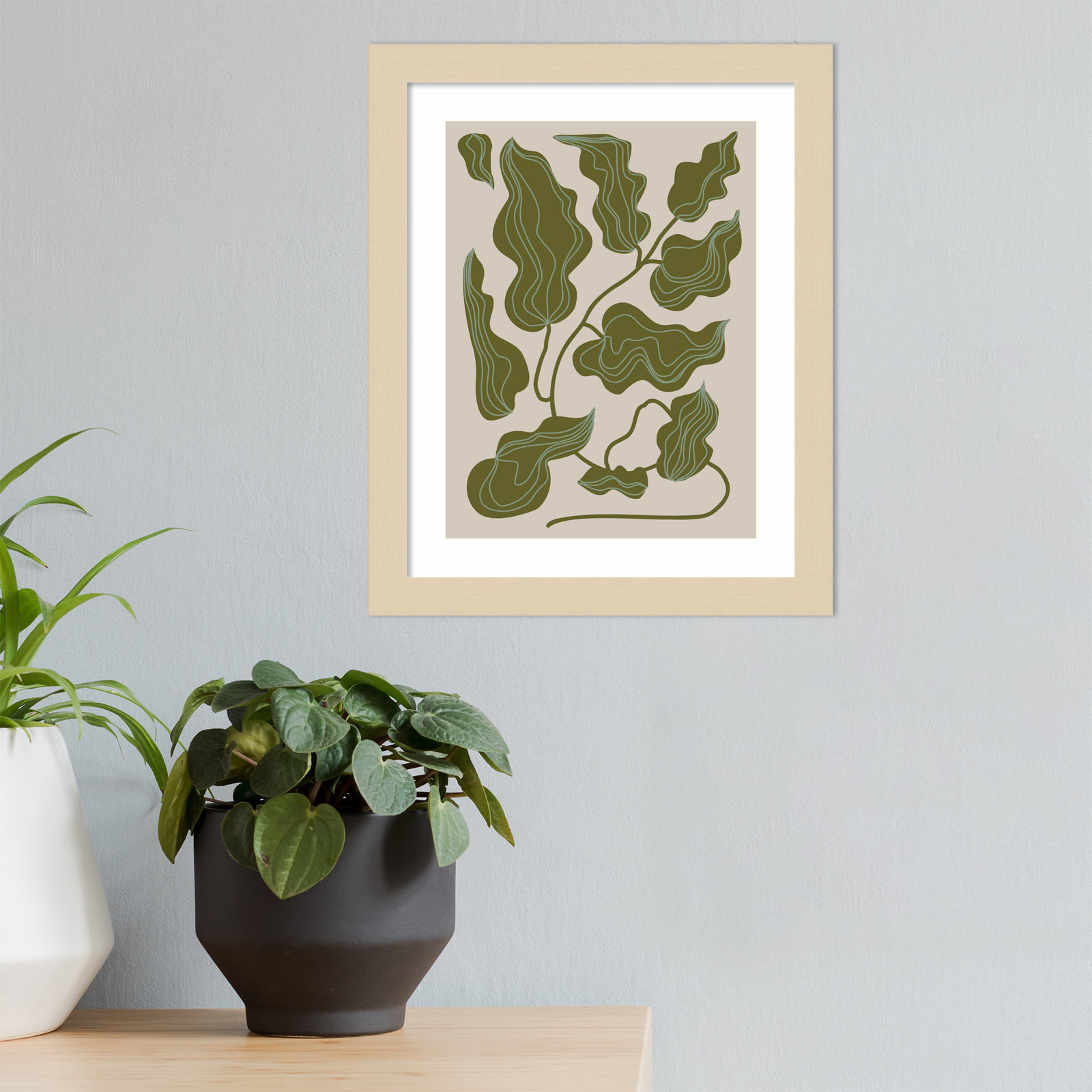 Expressive Abstract House Plant Green Print, 13" H x 11" W x 1" D, Brown