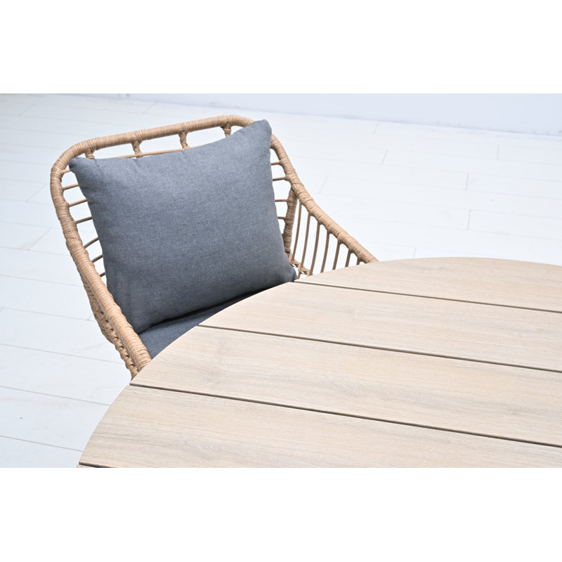 Cambra 122cm Round 5 Piece 4 Person Outdoor Table Set with Nivelles Dining Chairs, Natural, Dark Grey, Beige